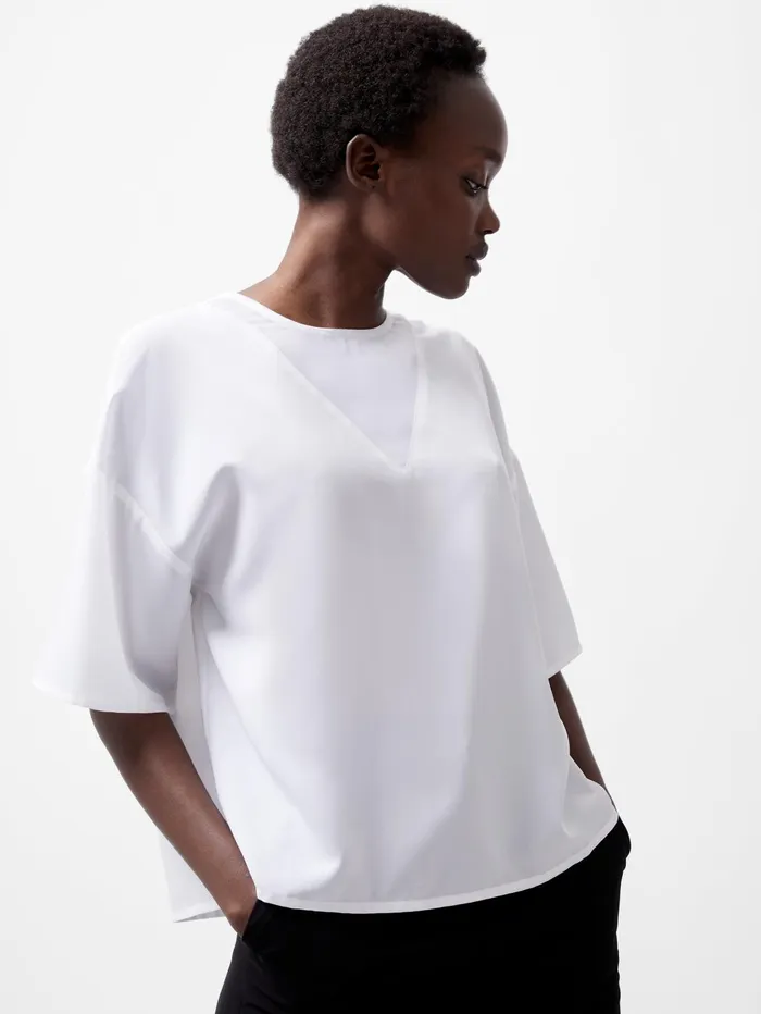 French Connection Capriana Crepe Top Linen White Woman Tops