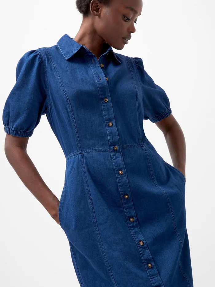 French Connection Chambray Button Through Shirt Dress Mid Wash Woman Dresses