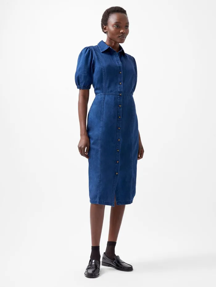 French Connection Chambray Button Through Shirt Dress Mid Wash Woman Dresses