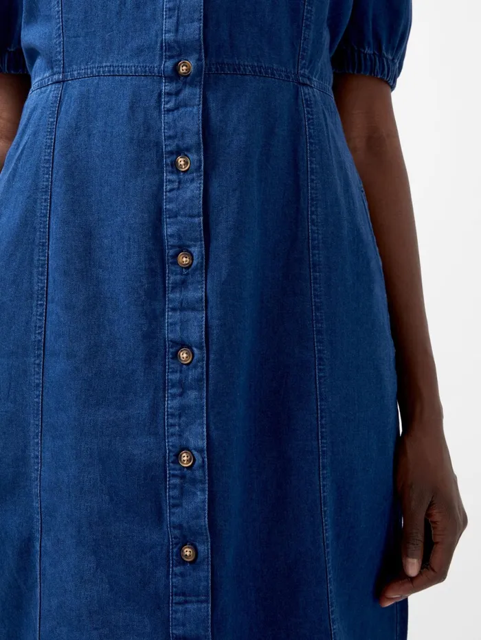 French Connection Chambray Button Through Shirt Dress Mid Wash Woman Dresses