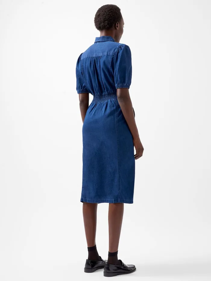 French Connection Chambray Button Through Shirt Dress Mid Wash Woman Dresses