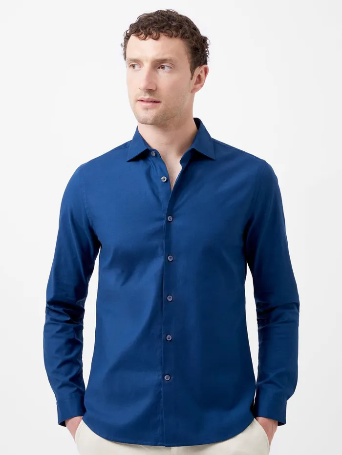 French Connection Cutaway Collar Stretch Shirt Blue Man Shirts