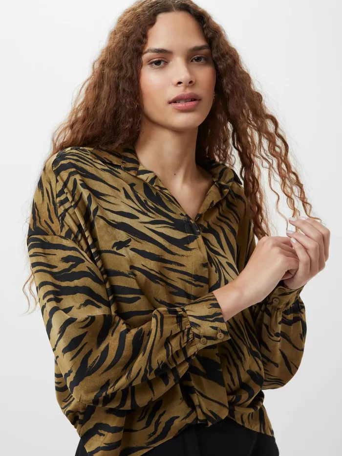 French Connection Damasco Adeline Print Tuck Shirt Golden Olive Khaki Woman Tops French Connection Damasco Adeline Print Tuck Shirt Golden Olive Khaki Woman Tops