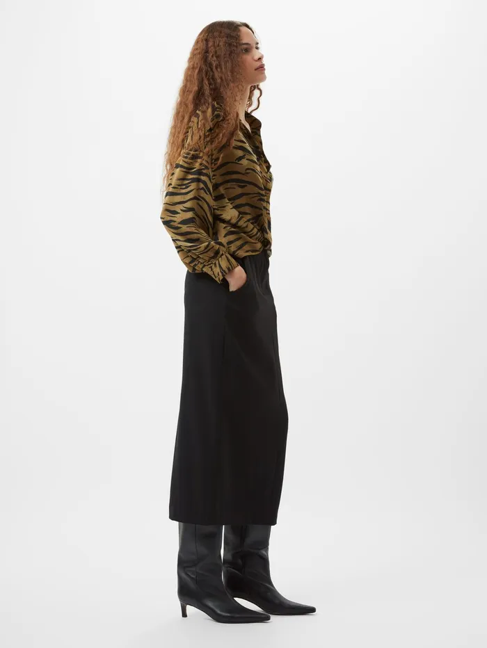 French Connection Damasco Adeline Print Tuck Shirt Golden Olive Khaki Woman Tops