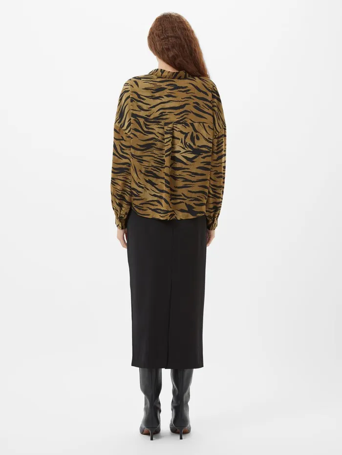 French Connection Damasco Adeline Print Tuck Shirt Golden Olive Khaki Woman Tops