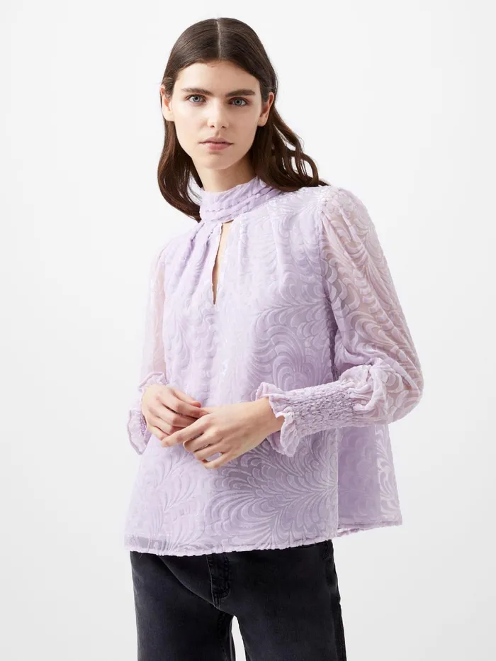 French Connection Diandra Devore Long Sleeve High Neck Top Orchid Petal Woman Tops French Connection Diandra Devore Long Sleeve High Neck Top Orchid Petal Woman Tops