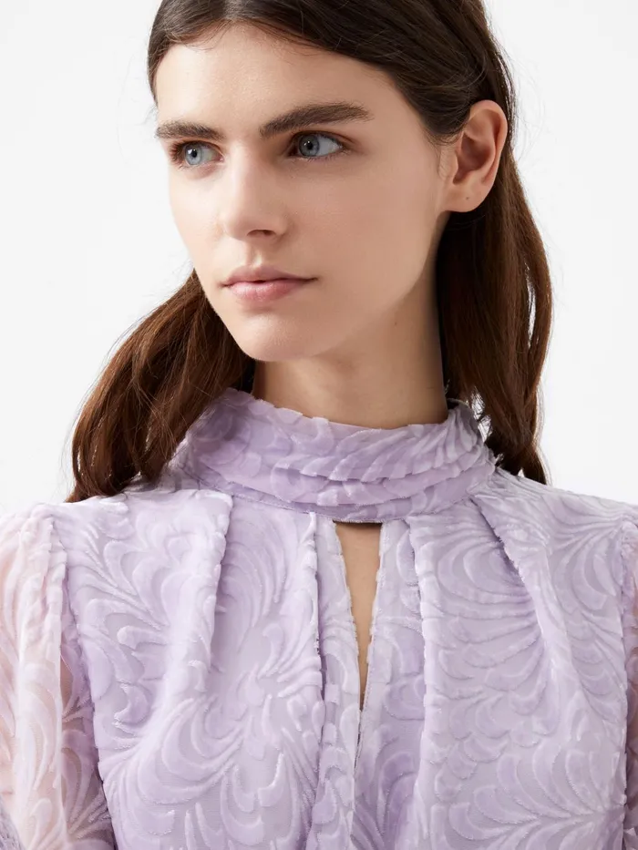 French Connection Diandra Devore Long Sleeve High Neck Top Orchid Petal Woman Tops