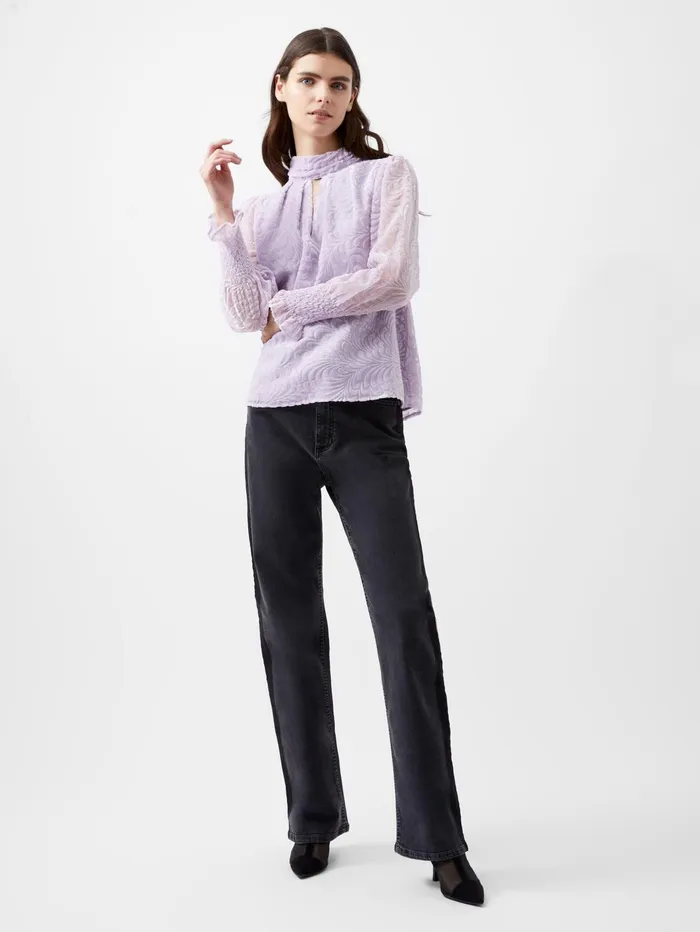 French Connection Diandra Devore Long Sleeve High Neck Top Orchid Petal Woman Tops