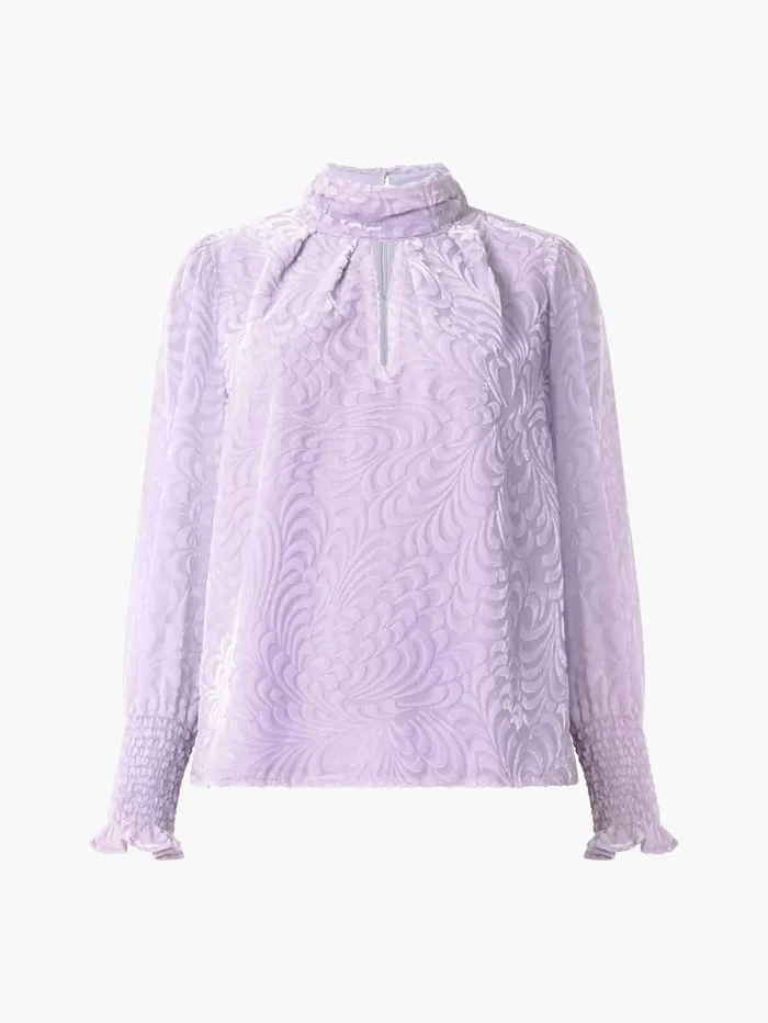 French Connection Diandra Devore Long Sleeve High Neck Top Orchid Petal Woman Tops