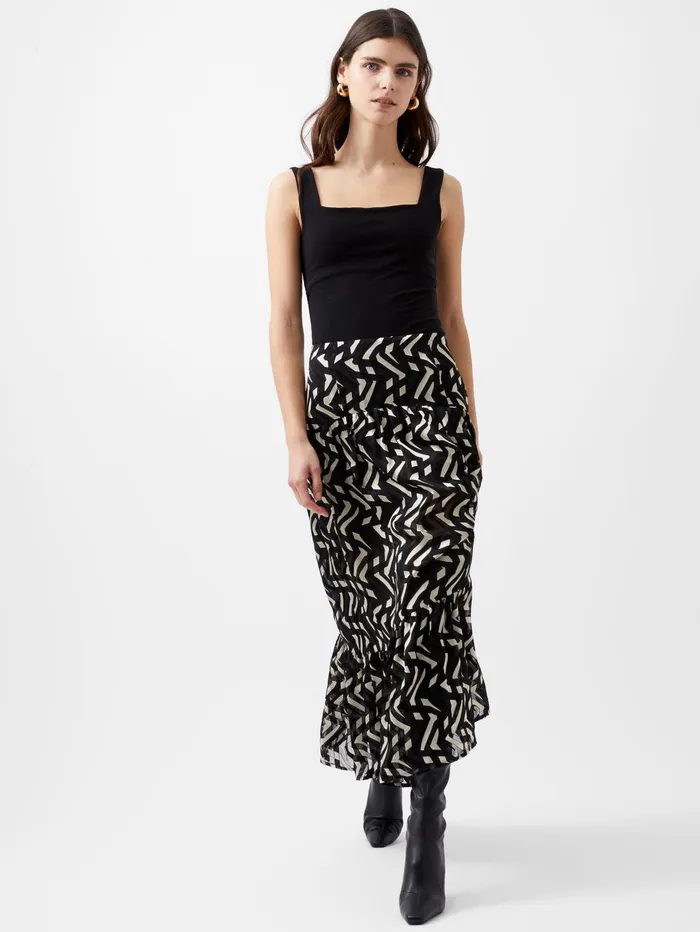 French Connection Diandra Satin Devore Skirt BlackCream Woman Skirts