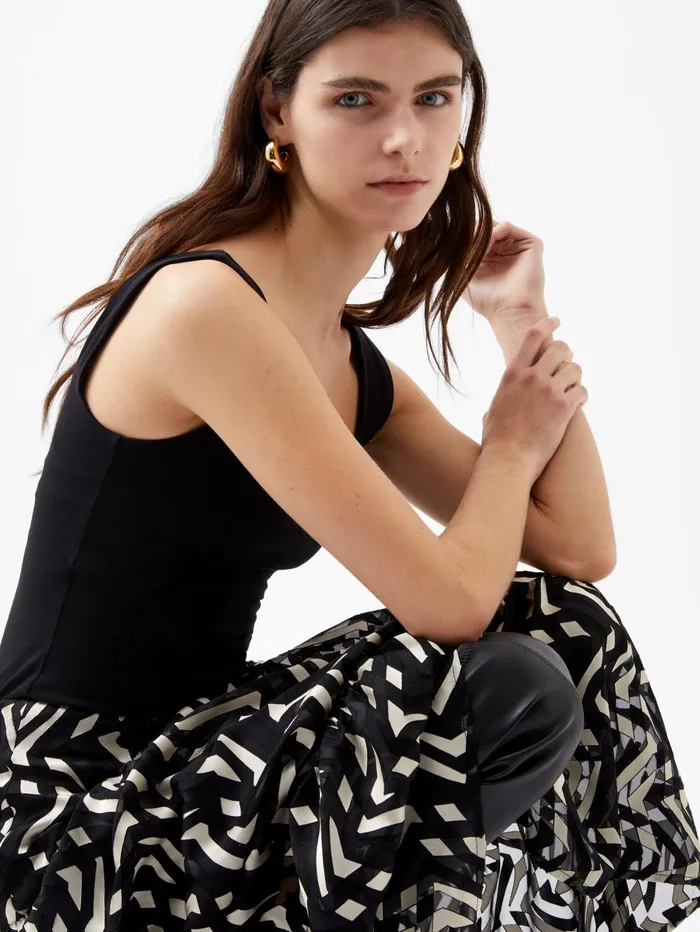French Connection Diandra Satin Devore Skirt BlackCream Woman Skirts