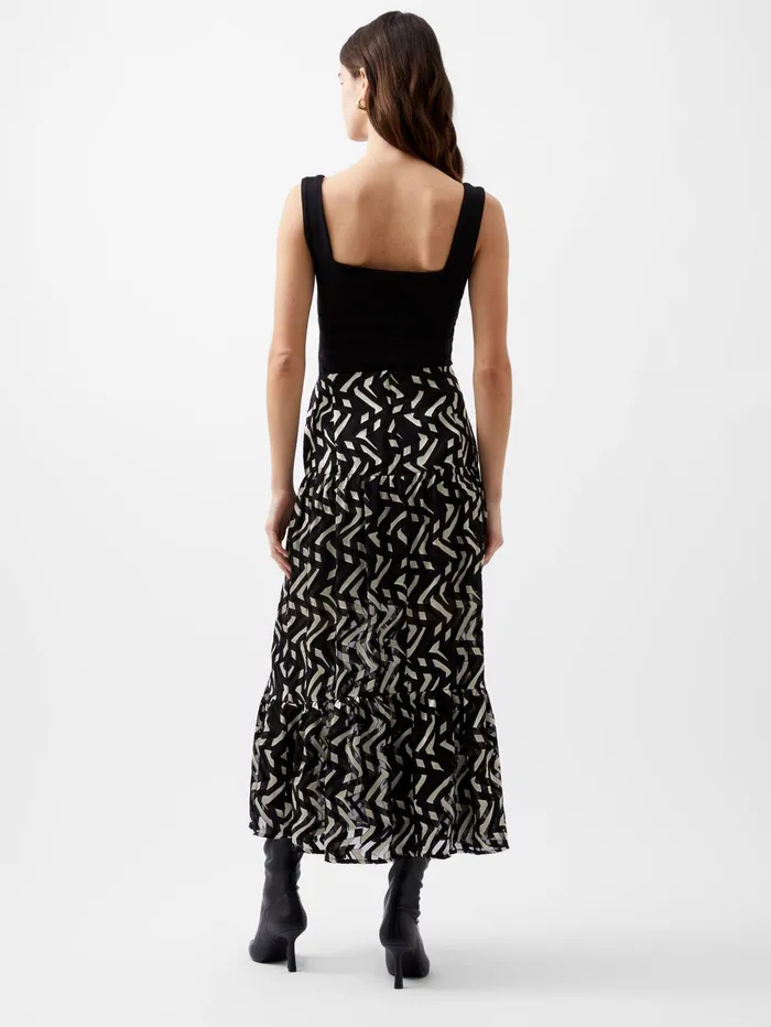 French Connection Diandra Satin Devore Skirt BlackCream Woman Skirts