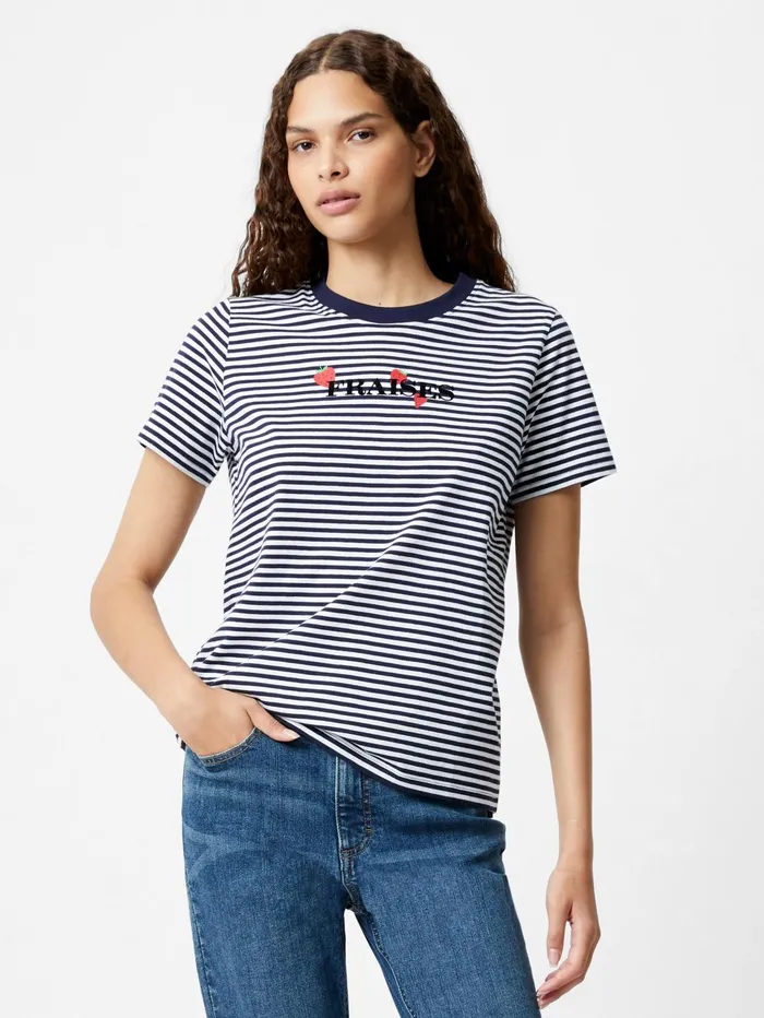 French Connection Fraises Stripe TShirt MidnightWhite Woman Tops