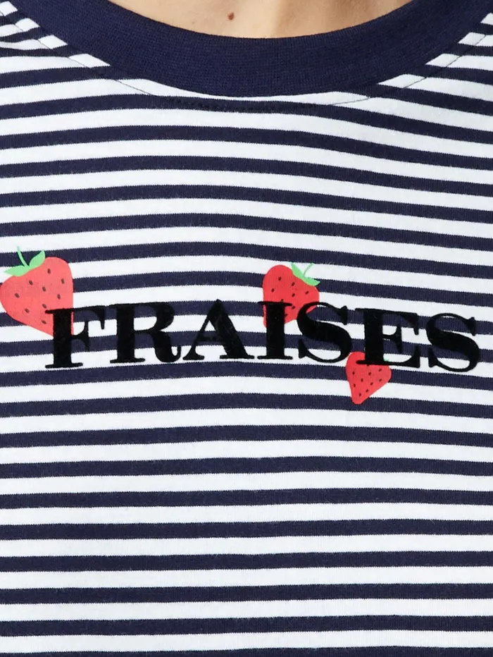 French Connection Fraises Stripe TShirt MidnightWhite Woman Tops