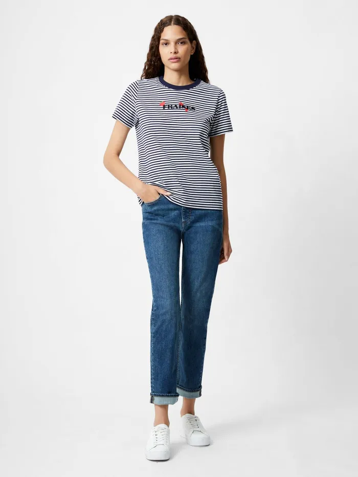 French Connection Fraises Stripe TShirt MidnightWhite Woman Tops