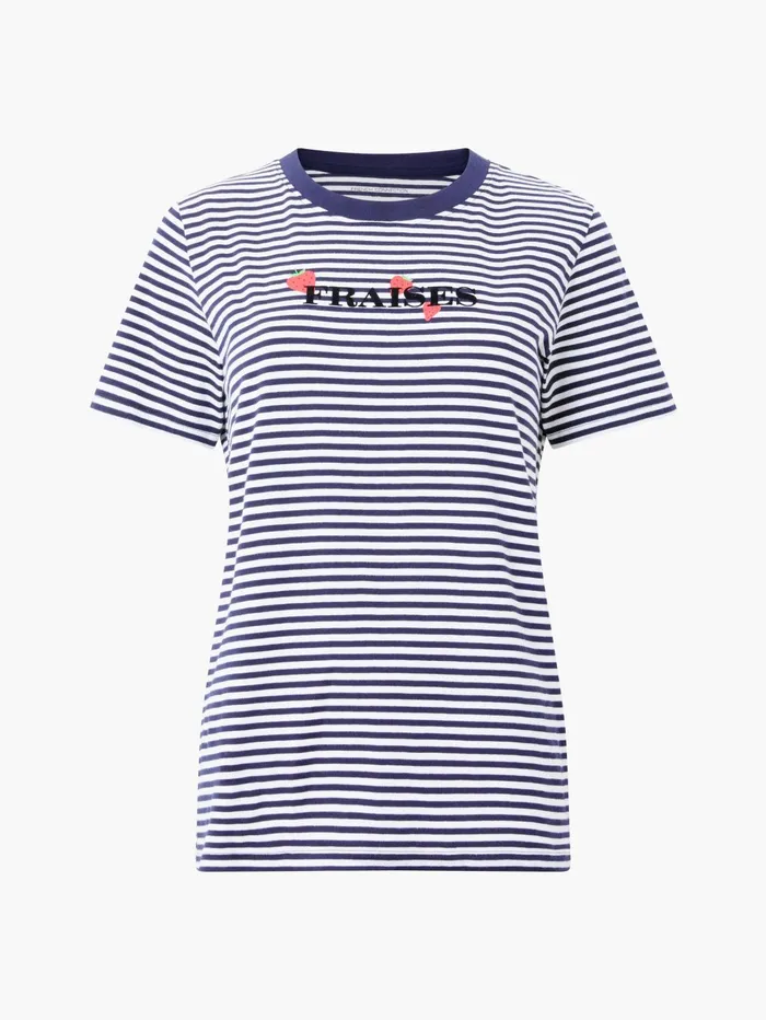 French Connection Fraises Stripe TShirt MidnightWhite Woman Tops