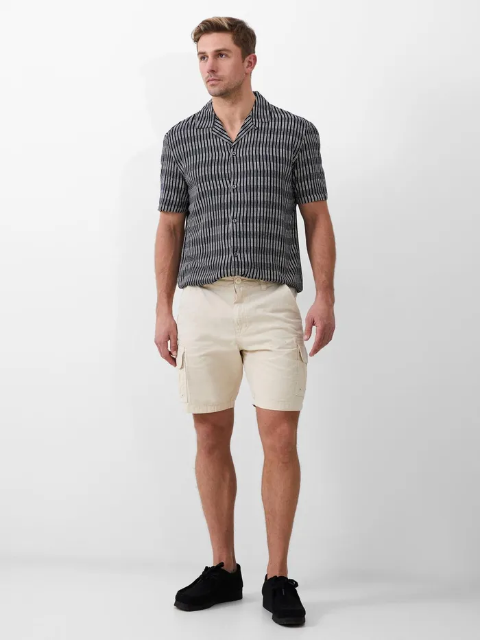 French Connection Horver Viscose Ss MarineEcru Man Shirts