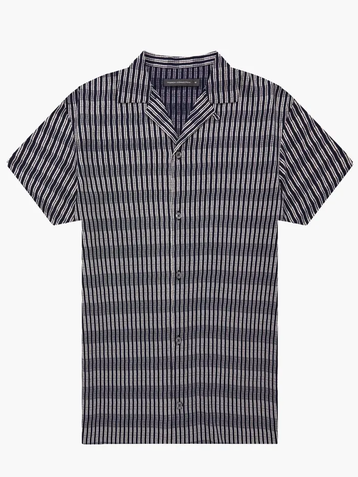 French Connection Horver Viscose Ss MarineEcru Man Shirts French Connection Horver Viscose Ss MarineEcru Man Shirts