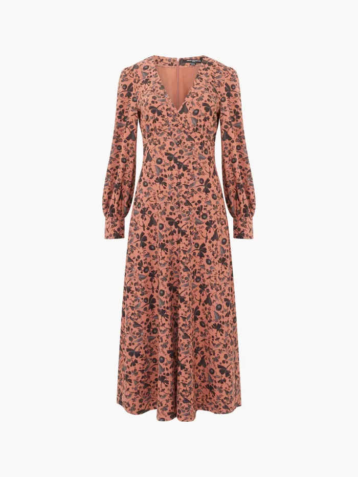 French Connection Jeanie Brina Crepe Midi Dress Russet Brown Multi Woman Dresses