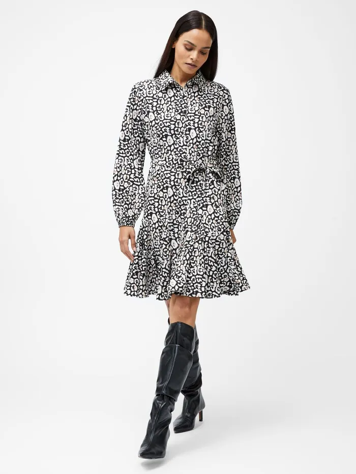 French Connection Leopard Print Collared Swing Dress Black Multi Woman Dresses