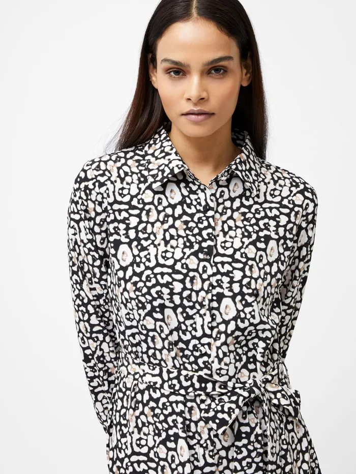 French Connection Leopard Print Collared Swing Dress Black Multi Woman Dresses