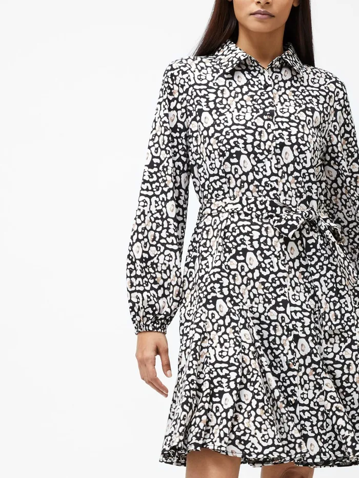 French Connection Leopard Print Collared Swing Dress Black Multi Woman Dresses