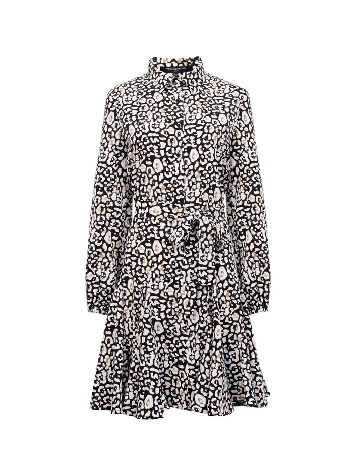 French Connection Leopard Print Collared Swing Dress Black Multi Woman Dresses