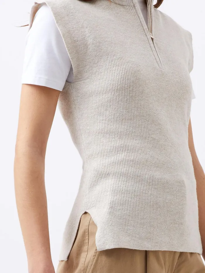 French Connection Lightweight Recycled Vhari Half Zip Vest Oatmeal Mel Woman Jumpers and Cardigans