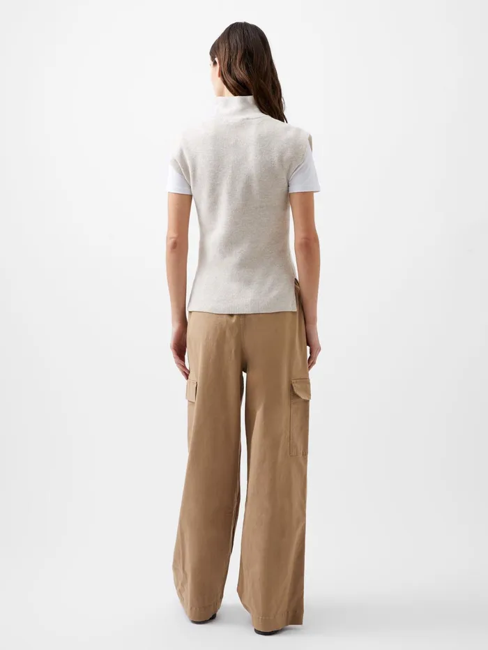French Connection Lightweight Recycled Vhari Half Zip Vest Oatmeal Mel Woman Jumpers and Cardigans