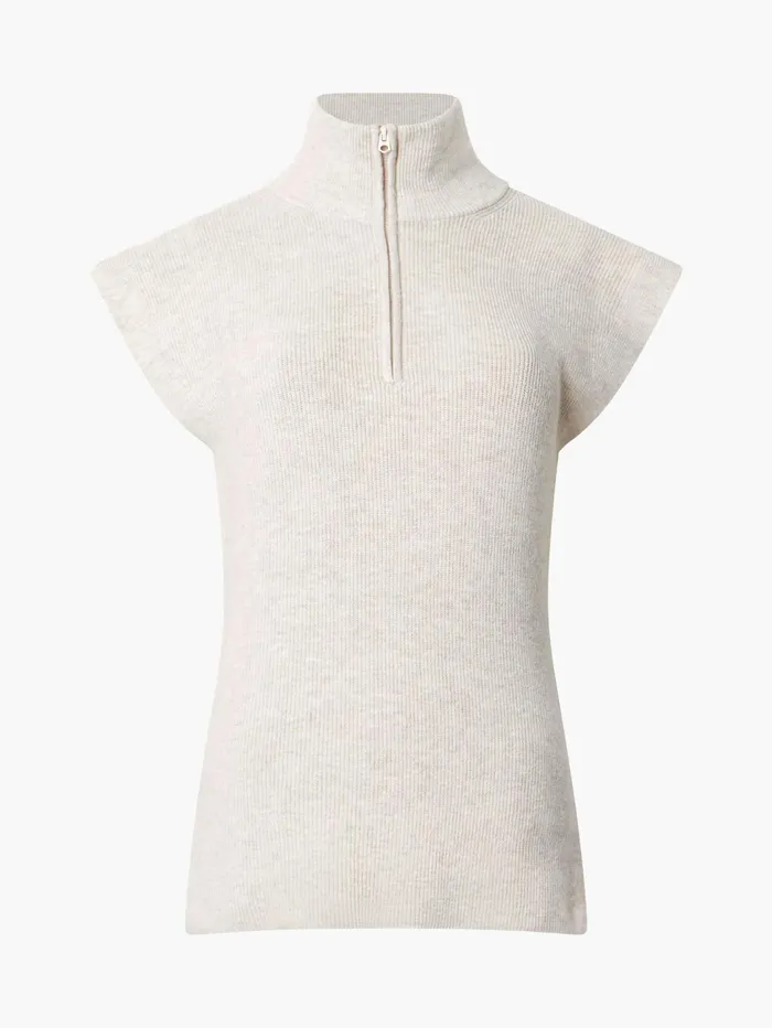 French Connection Lightweight Recycled Vhari Half Zip Vest Oatmeal Mel Woman Jumpers and Cardigans
