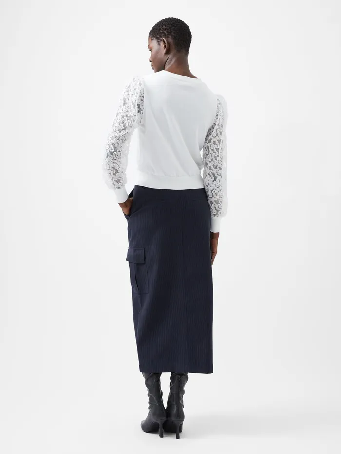 French Connection Luvy Embroidered Mesh Sleeve Jumper Winter White Woman Jumpers and Cardigans