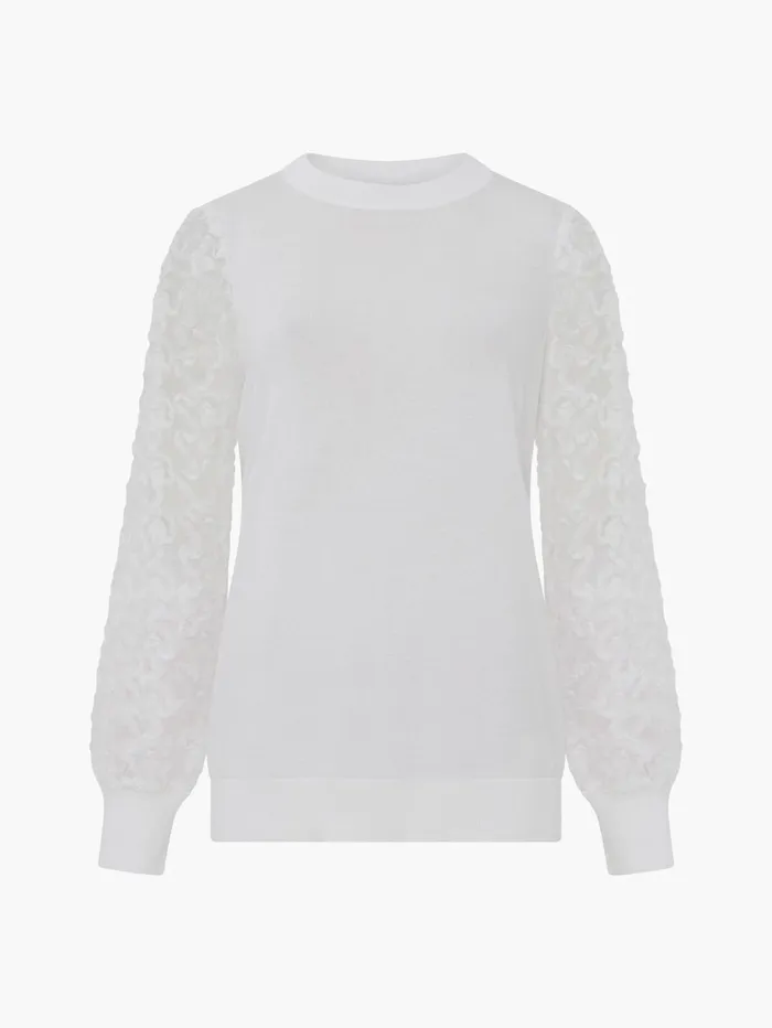 French Connection Luvy Embroidered Mesh Sleeve Jumper Winter White Woman Jumpers and Cardigans