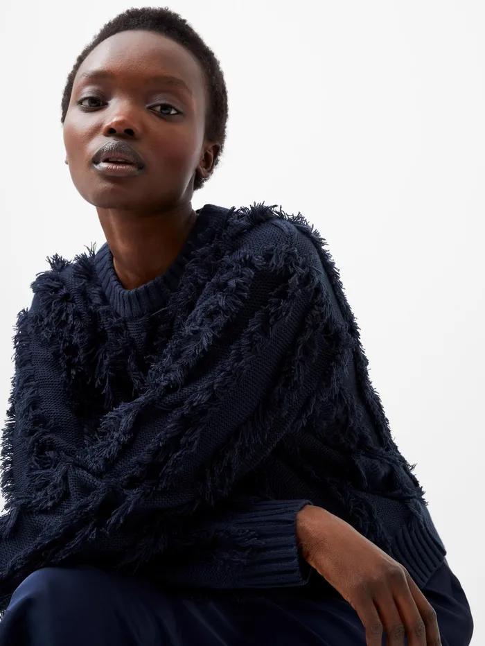 French Connection Malika Fringed Jumper Marine Woman Jumpers and Cardigans