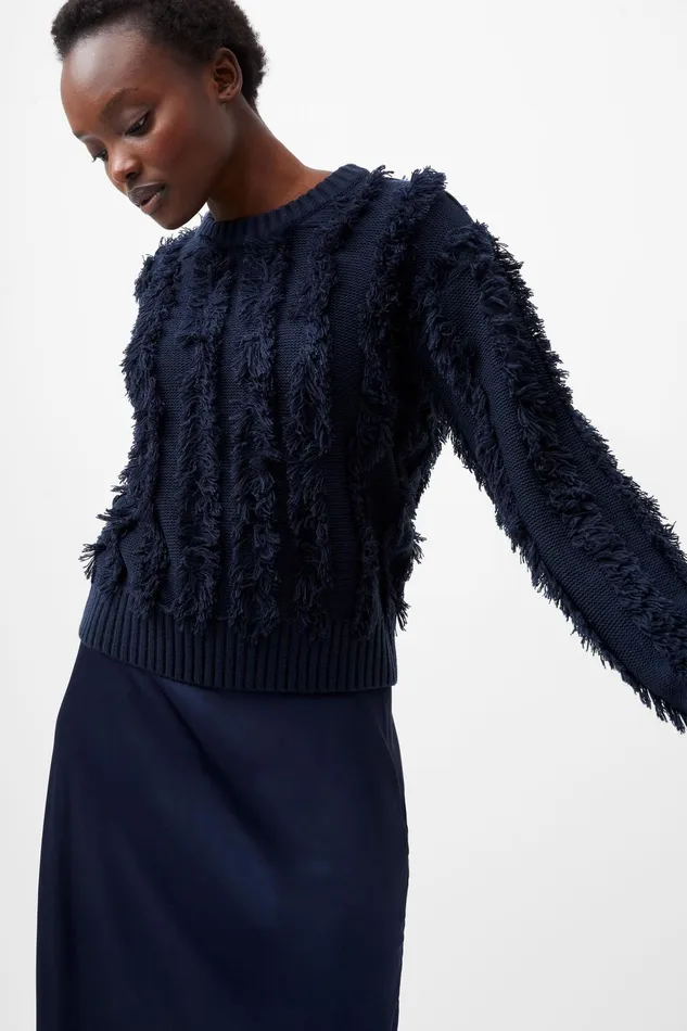 French Connection Malika Fringed Jumper Marine Woman Jumpers and Cardigans