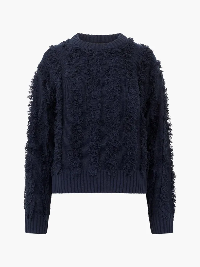 French Connection Malika Fringed Jumper Marine Woman Jumpers and Cardigans