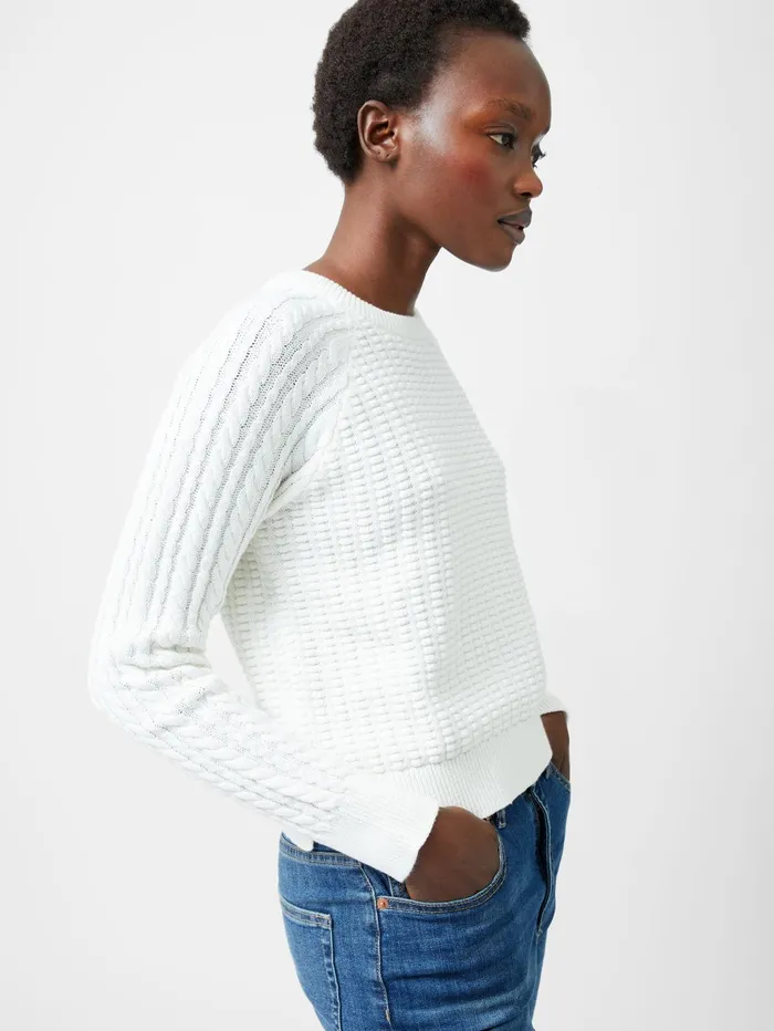 French Connection Mozart Popcorn Cable Knit Jumper Winter White Woman Jumpers and Cardigans