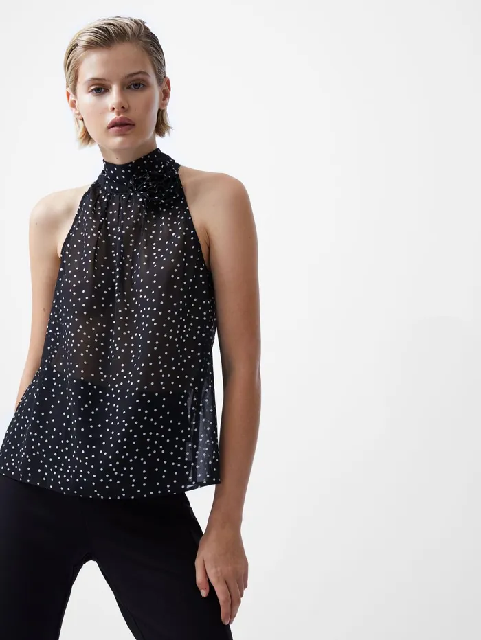 French Connection Polka Dot Rosetta Halterneck Top BlackWhite Woman Tops
