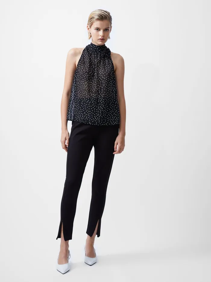 French Connection Polka Dot Rosetta Halterneck Top BlackWhite Woman Tops
