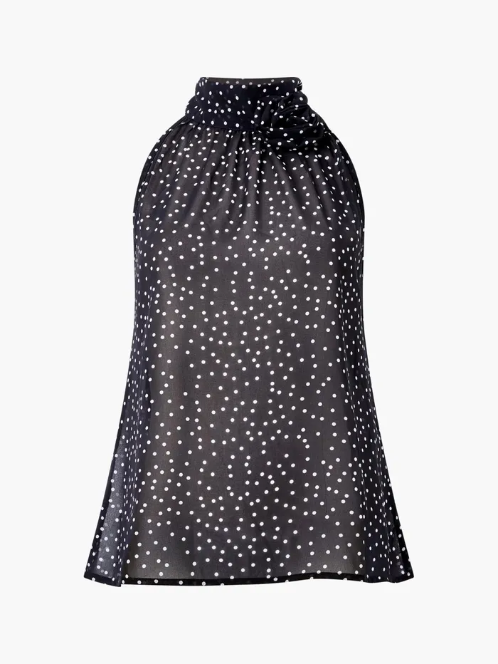 French Connection Polka Dot Rosetta Halterneck Top BlackWhite Woman Tops