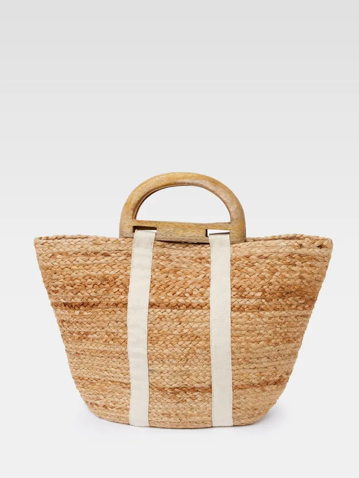 French Connection Raffia Basket Bag JuteNaturalWhite Woman Bags and Purses