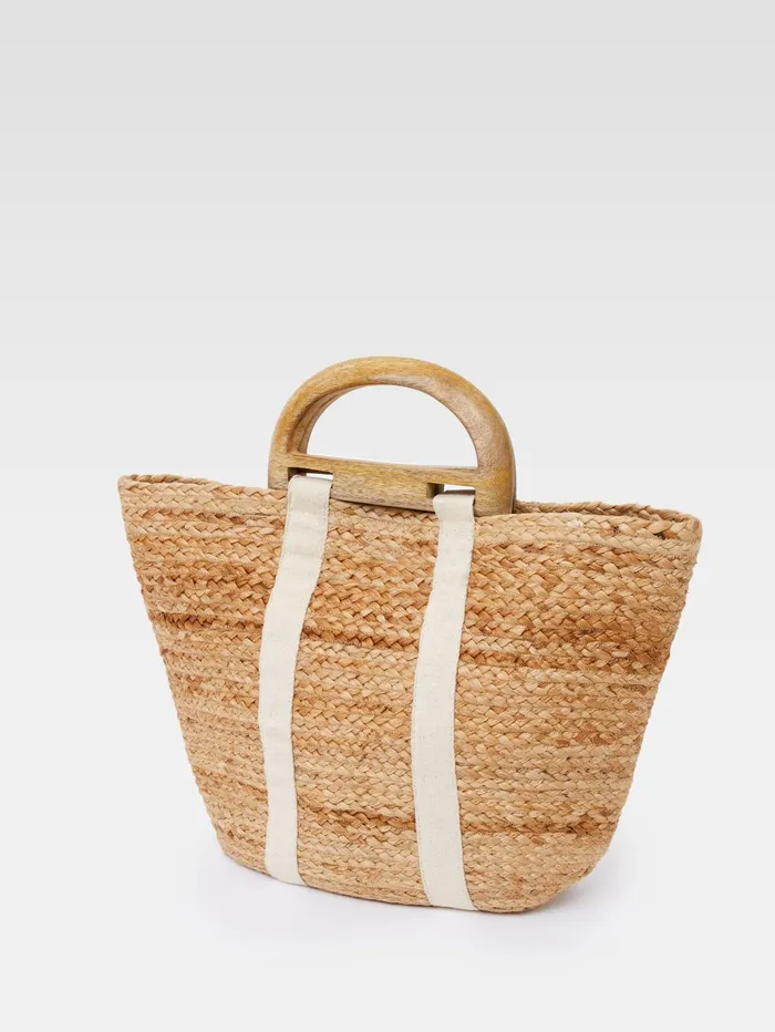 French Connection Raffia Basket Bag JuteNaturalWhite Woman Bags and Purses
