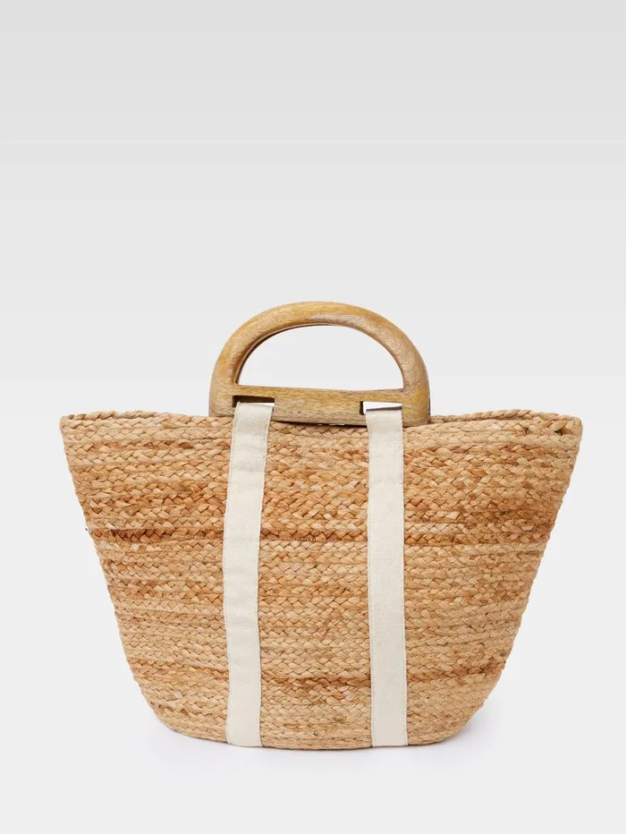French Connection Raffia Basket Bag JuteNaturalWhite Woman Bags and Purses