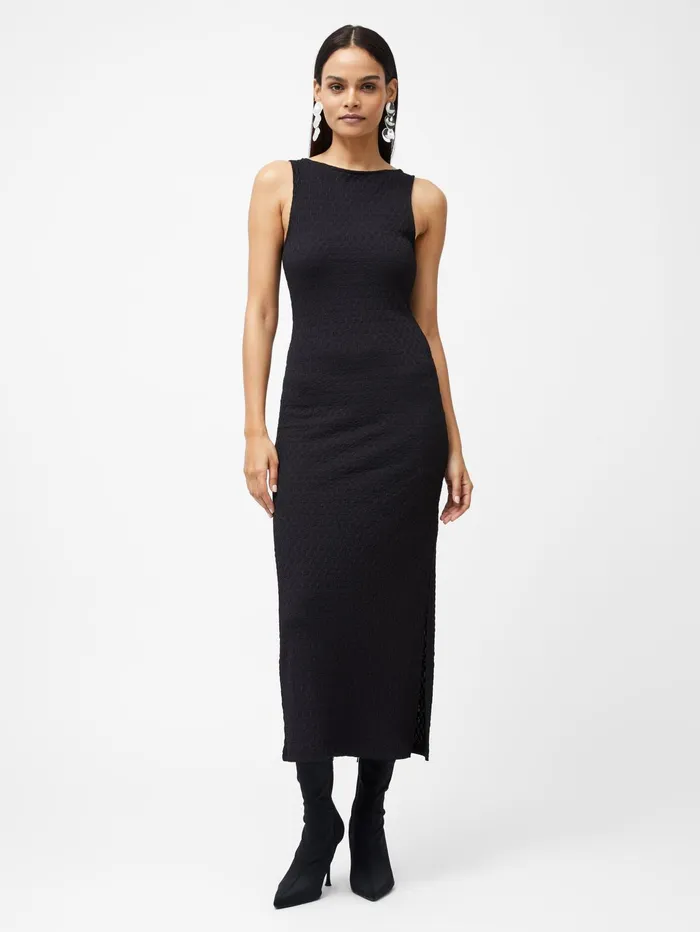 French Connection Sadie Textured Boat Neck Dress Blackout Woman Dresses