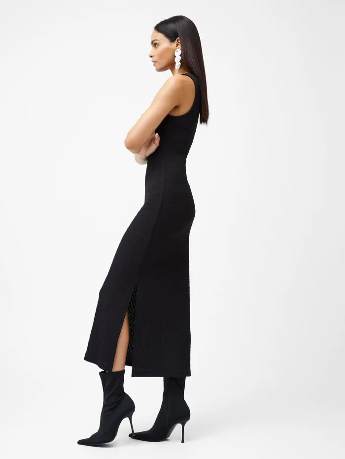 French Connection Sadie Textured Boat Neck Dress Blackout Woman Dresses