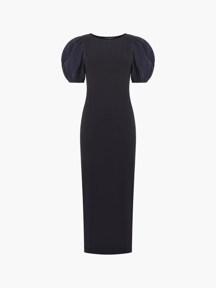 French Connection Sasia Ribbed Puff Sleeve Midi Dress Black Woman Dresses