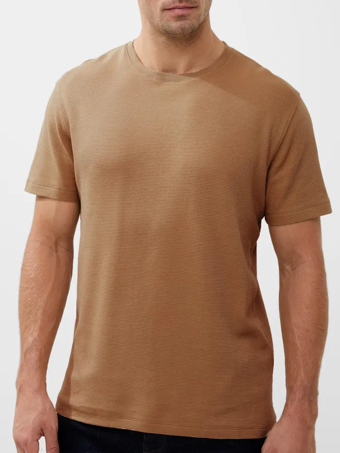 French Connection Short Sleeve Ottoman Texture TShirt Tobacco Man TShirts and Polo Shirts