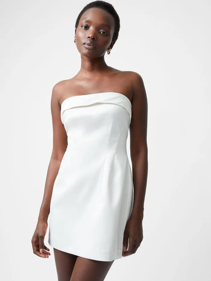 French Connection Structured Satin Bandeau Mini Dress Classic Cream Woman Dresses