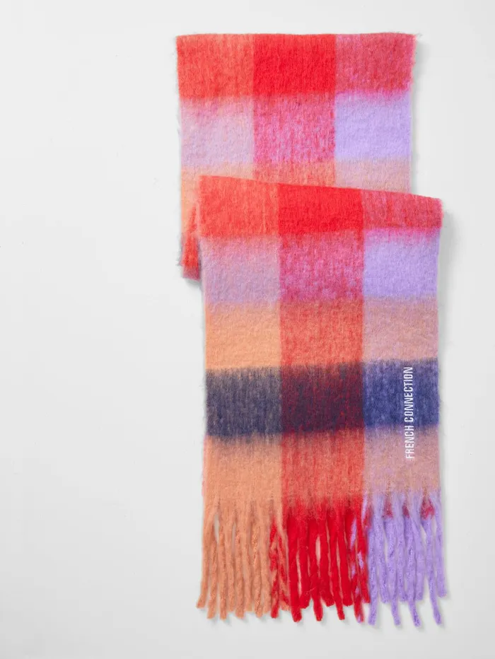 French Connection Super Soft Check Scarf Multi Red Woman Scarves