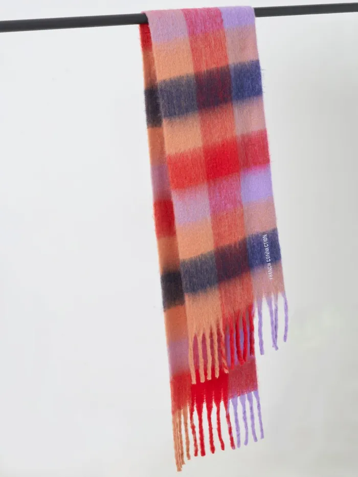 French Connection Super Soft Check Scarf Multi Red Woman Scarves