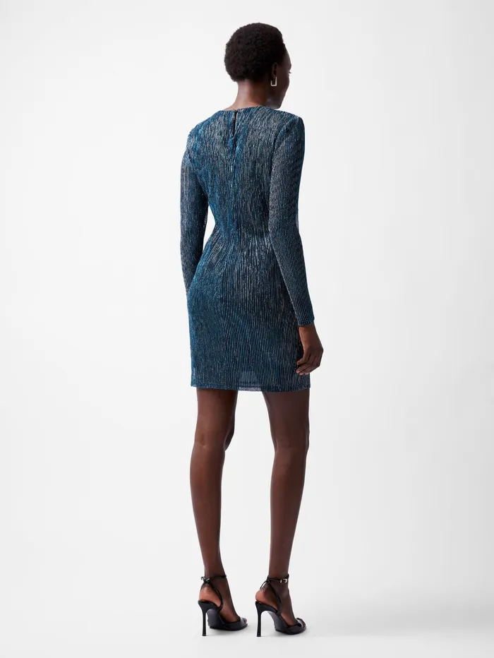 French Connection Tamy Lurex Long Sleeve Fitted Mini Dress Teal Woman Dresses